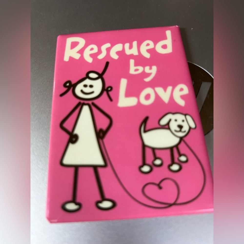 Rescued by Love kitchen magnet